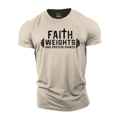 Men's Faith Weights and Protein Shakes Cotton T-Shirt